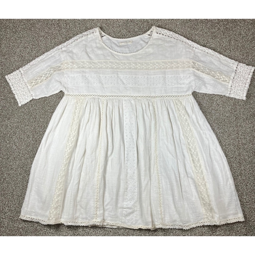 Spell & The Gypsy Collective White Cotton Lace Eyelet Babydoll Dress Size Small